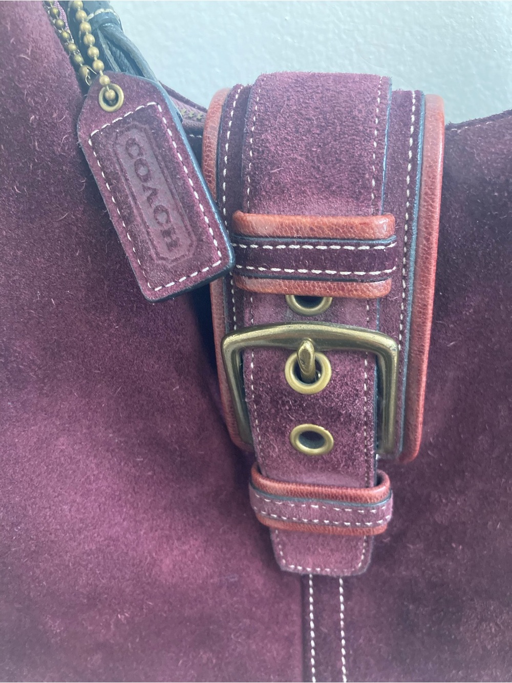 Coach Wine Suede Shoulder Hobo with Leather Trim - Picture 2 of 10
